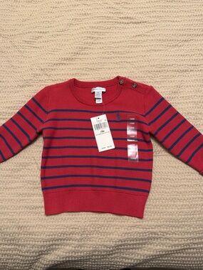 Ralph Lauren Red and Navy Striped Crew Sweater - Kids